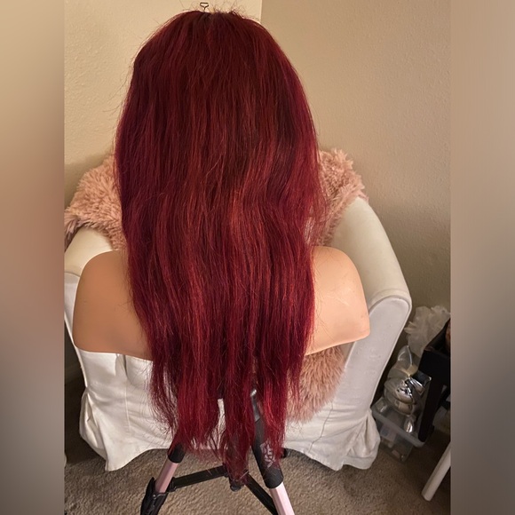 Human Hair Lace Front Red 99J Wig - Picture 6 of 7